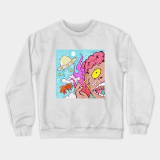 Super dope brain is on fire cartoon illustration Crewneck Sweatshirt